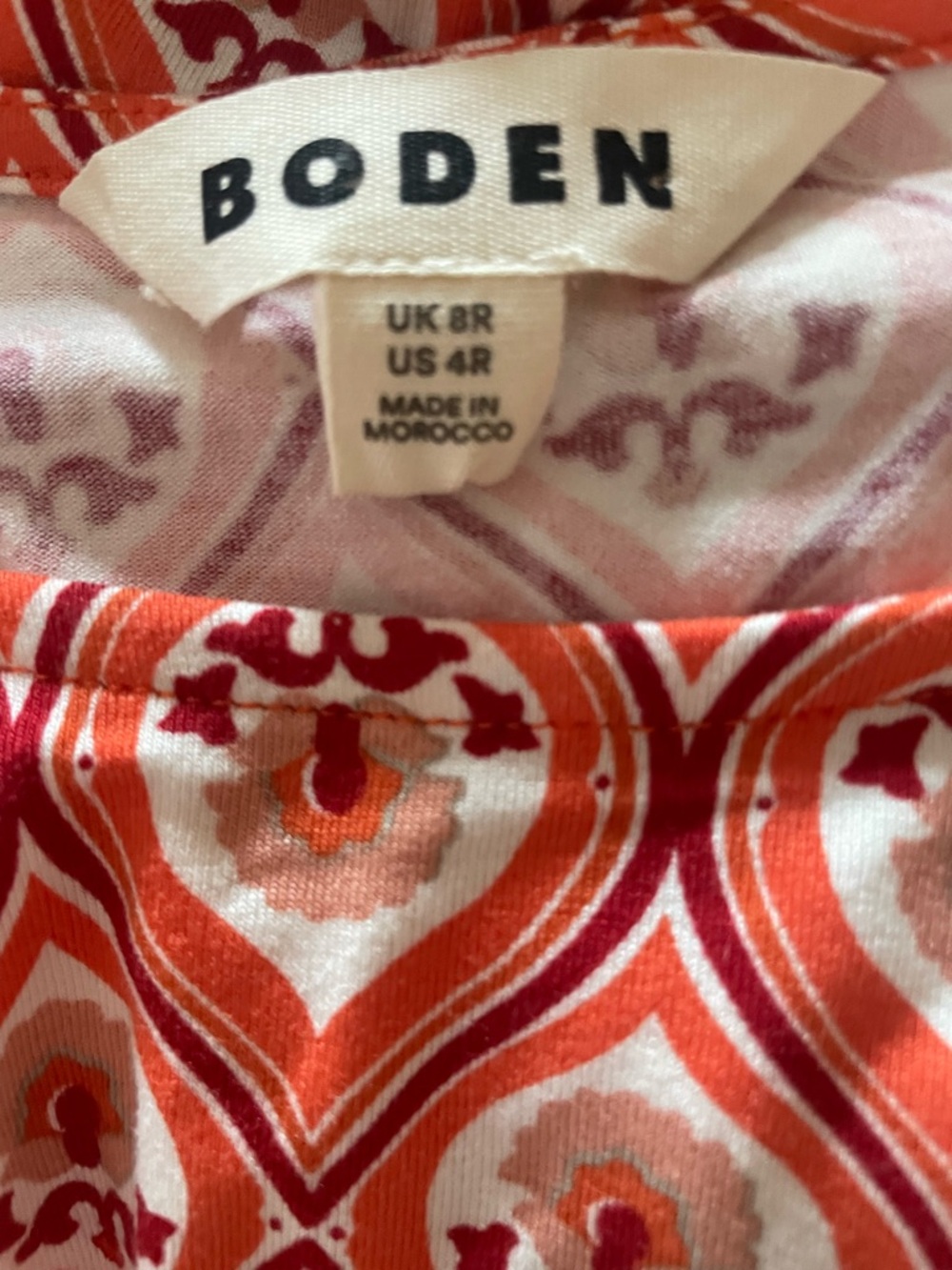 Boden Coral & White Geometric Tie-Waist Midi Dress - Picture 3 of 3